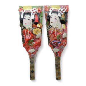 Japanese Hagoita Paddle Set with Geisha Doll Motif Vintage
